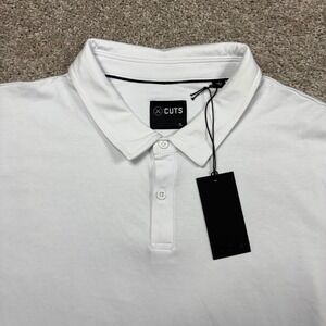 CUTS AO Polo Shirt Mens XL White Short Sleeve Curved Hem MK10012N NWT Flaw